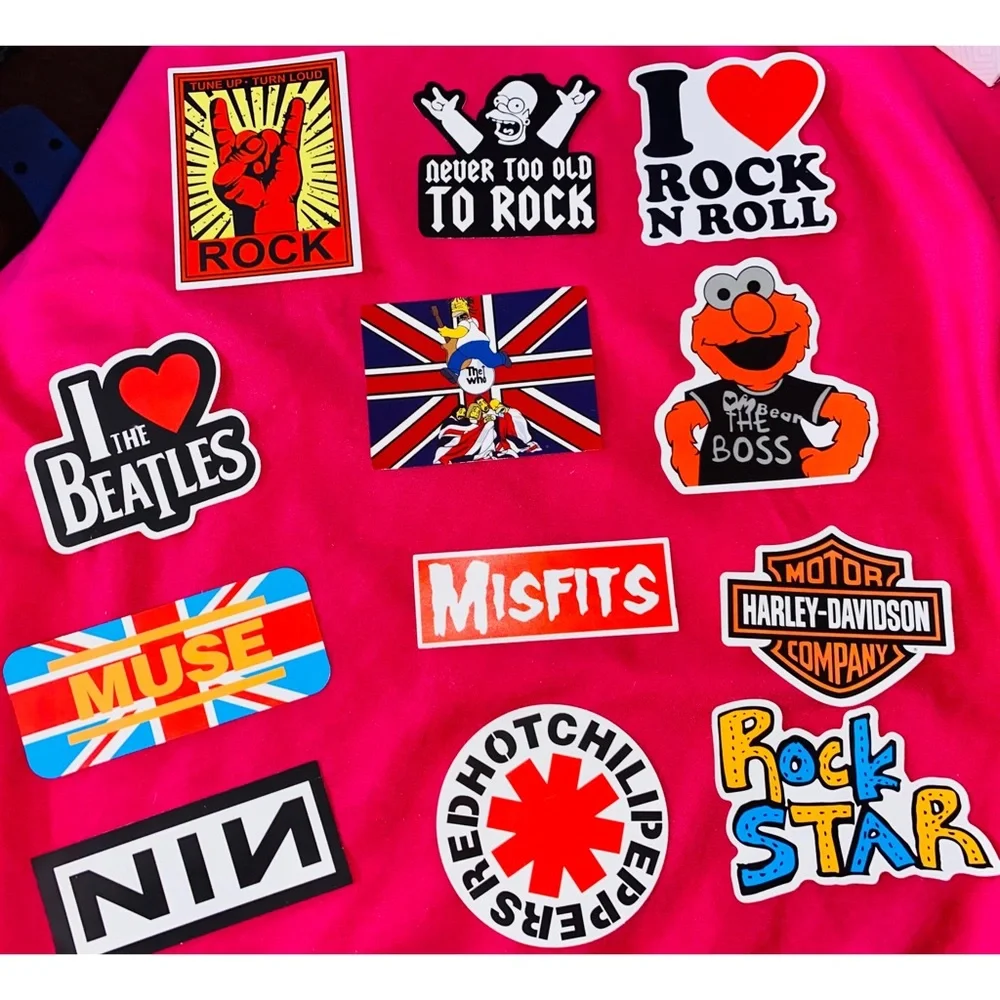 Rock & Roll Mix/Theme Water Bottle- Laptop Sticker Bundle of 12